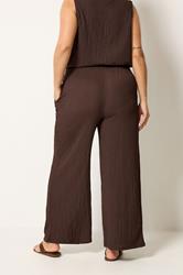 YOURS Plus Size Brown Bubble Texture Wide Leg Trousers | Yours Clothing 2