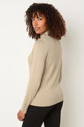 M&Co Natural Brown Button Turtle Neck Jumper | BadRhino 4