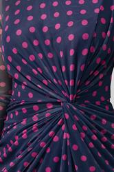 YOURS LONDON Plus Size Navy Blue Polka & Pink Dot Knot Dress | Yours Clothing 4