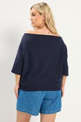 YOURS Plus Size Navy Blue 'Malibu' Off Shoulder Sweatshirt | Yours Clothing 2