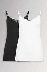 YOURS 2 PACK Plus Size Black & White Lace Cami Tops | Yours Clothing 3