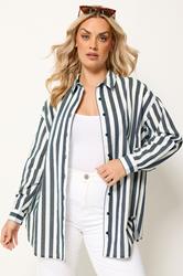 YOURS Plus Size Navy Blue Stripe Linen Shirt | Yours Clothing 3