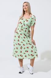 LIMITED COLLECTION Plus Size Green Cherry Gingham Bardot Dress | Yours Clothing 1