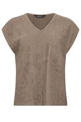 M&Co Petite Mocha Brown Crinkle V-Neck T-Shirt