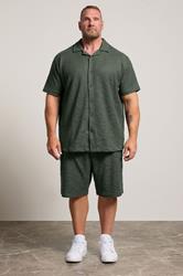 BadRhino Big & Tall Green Textured Revere Shirt & Short Co-ord Set | BadRhino 2