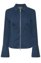 PixieGirl Petite Women's Indigo Blue Zip Denim Jacket | PixieGirl  1