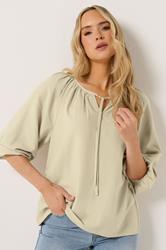LTS Tall Women's Stone Brown Tie Front Linen Blouse | Long Tall Sally 2