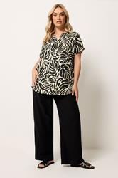 YOURS Plus Size Natural Brown Textured Abstract Tropic Notch Neck Top | Yours Clothing 1