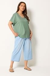 YOURS Plus Size Sage Green Lattice Grown On Sleeve T-Shirt | Yours Clothing 1