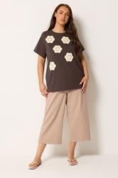 YOURS Plus Size Chocolate Brown Daisy Applique T-Shirt | Yours Clothing 1