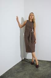 LTS Tall Chocolate Brown Zip Front Denim Midi Dress | Long Tall Sally 3