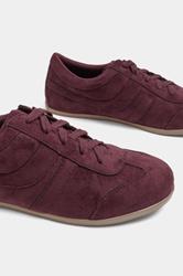 Burgundy Red Faux Suede Low Retro Stripe Trainers In Extra Wide EEE Fit | Yours Clothing 4