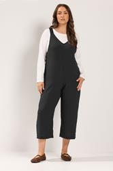 YOURS Plus Size Black Loose Fit Dungarees | Yours Clothing 3