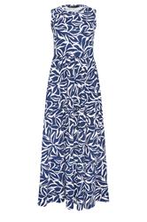 M&Co Navy Blue Abstract Print Cotton Tiered Maxi Dress | M&Co 6