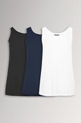 YOURS 3 PACK Curve Navy Blue & Black Core Vest Tops | Yours Clothing 3