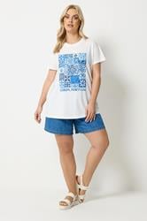 YOURS Plus Size White & Blue 'Lisbon Portugal' Graphic T-Shirt | Yours Clothing 2