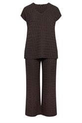 YOURS SET Chocoladebruine set van top en broek met bubbeltextuur