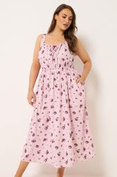 YOURS Plus Size Pink Floral Linen Milkmaid Dress | Yours Clothing 3