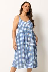 YOURS Plus Size Blue Gingham Linen Dress | Yours Clothing 3