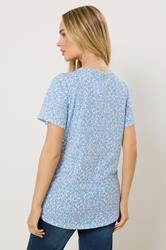M&Co Blue Floral Short Sleeve Cotton Henley Top | M&Co 4