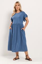 YOURS Plus Size Blue Frill Sleeve Cotton Maxi Dress | Yours Clothing 1