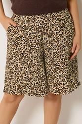 YOURS Plus Size Brown Leopard Print Textured Shorts | Yours Clothing 4