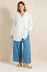 EVANS Plus Size White Linen Pintuck Shirt | Evans 1