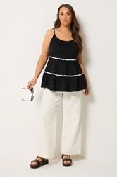 YOURS Plus Size Black Tiered Trim Vest Top | Yours Clothing 1