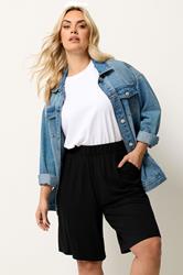 YOURS Plus Size Black Pull on Jersey Shorts | Yours Clothing 3