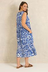 EVANS Plus Size Blue Abstract Print Tie Neck Maxi Dress | Evans 4