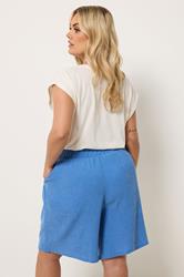 YOURS Plus Size Blue Elasticated Waistband Textured Shorts | Yours Clothing 2