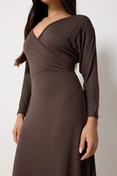PixieGirl Petite Women's Chocolate Brown Wrap Midi Dress | PixieGirl 4