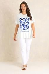 EVANS Plus Size White Floral Print Graphic T-Shirt | Evans 2