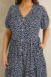 EVANS Plus Size Navy Blue Spot Print Tiered Maxi Dress | Evans 4