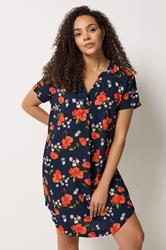 M&Co Blue Floral Notch Neck Midi Dress | M&Co 1