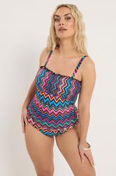 YOURS Plus Size Black Chevron Shirred Bandeau Swimsuit | Yours Clothing 3