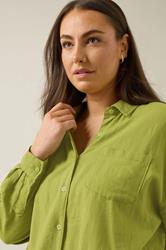 EVANS Plus Size Set Chartreuse Green Linen Shirt & Short | Evans 5