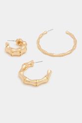 YOURSET 3 PACK Gold Tone Bamboo Hoop Earrings Set | Yours Clothing 4