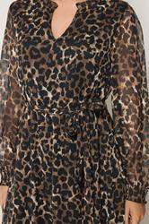 M&Co Brown Animal Print Long Sleeve Ruffle Trim Dress | M&Co 4