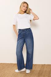 M&Co Blue Midwash Tie Waist Wide Leg Jeans | M&Co 1