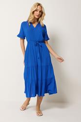 M&Co Cobalt Blue Tiered Tie Waist Midi Dress | M&Co 3