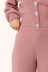 PixieGirl Petite Women's Pink Marl Ribbed Soft Touch Wide Leg Trousers | PixieGirl 4