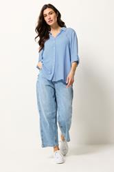 M&Co Blue Crinkle Tab Sleeve Shirt | M&Co 1