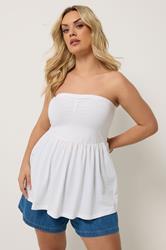 YOURS Plus Size White Peplum Bandeau Top | Yours Clothing 3