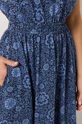 LTS Tall Women's Blue Floral Shirred Waist Cotton Maxi Dress | Long Tall Sally 5