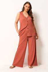 YOURS Plus Size Orange Textured Wide Leg Trousers | Yours Clothing 1