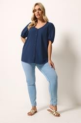 YOURS Plus Size Navy Blue Textured Blouse | Yours Clothing 1