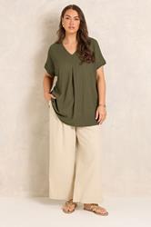 EVANS Plus Size Khaki Green Plisse Pleat Top | Evans 1