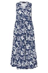 M&Co Petite Navy Blue Leaf Print Sleeveless Cotton Midi Dress | M&Co 5