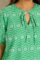 EVANS Plus Size Green Floral Broderie Tie Neck Blouse | Evans 4